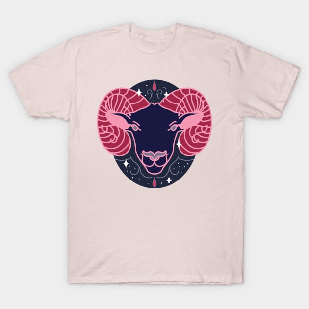 Aries Ram (Pink) T-Shirt by VenusAndMoon